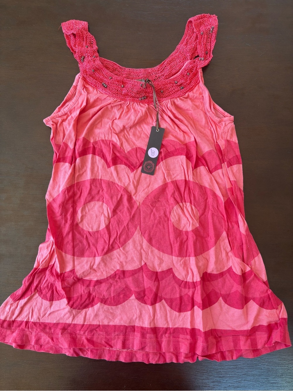 Language Pink Crochet-Trim Patterned Tank Top